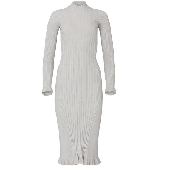 Veda Gray Ribbed Knit Sweater Dress MEDIUM Bodycon Cotton Wool Designer $376 - Picture 4 of 9